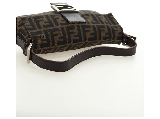 FENDI Zucca Canvas Mamma Baguette Shoulder Bag Black Brown Auth 186044SAM Marrone Nero - vista 7