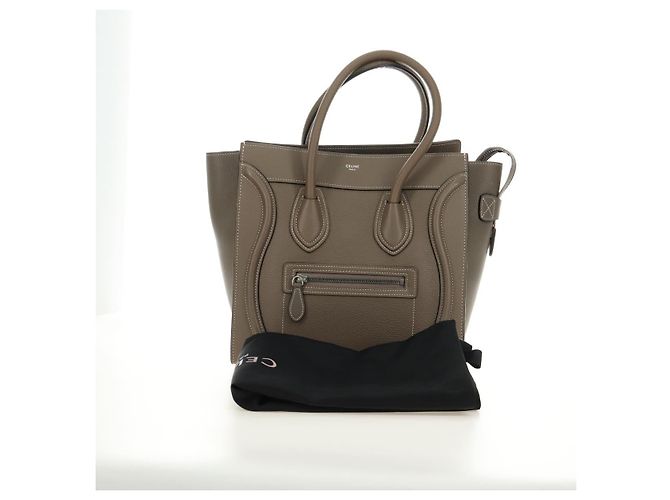 Céline CELINE Luggage Micro Shopper Handtasche aus Leder Grau Silber Authentisch 185329M Braun - Ansicht 12