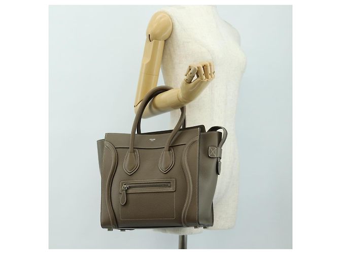 Céline CELINE Luggage Micro Shopper Handtasche aus Leder Grau Silber Authentisch 185329M Braun - Ansicht 27