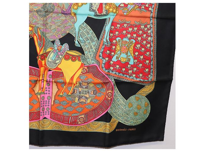 Hermès HERMES Carré 90 Sciarpa "ART des STEPPES" Seta Nero Autentico 186251M - vista 10