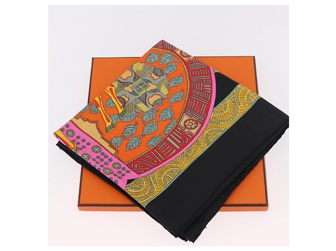 Hermès HERMES Carré 90 Sciarpa "ART des STEPPES" Seta Nero Autentico 186251M - vista 12