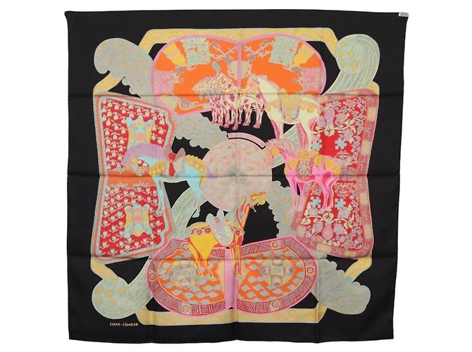 Hermès HERMES Carré 90 Sciarpa "ART des STEPPES" Seta Nero Autentico 186251M - vista 13