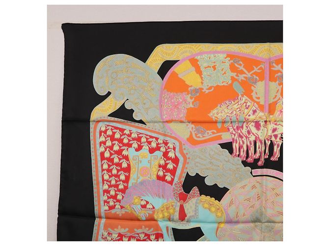 Hermès HERMES Carré 90 Sciarpa "ART des STEPPES" Seta Nero Autentico 186251M - vista 14