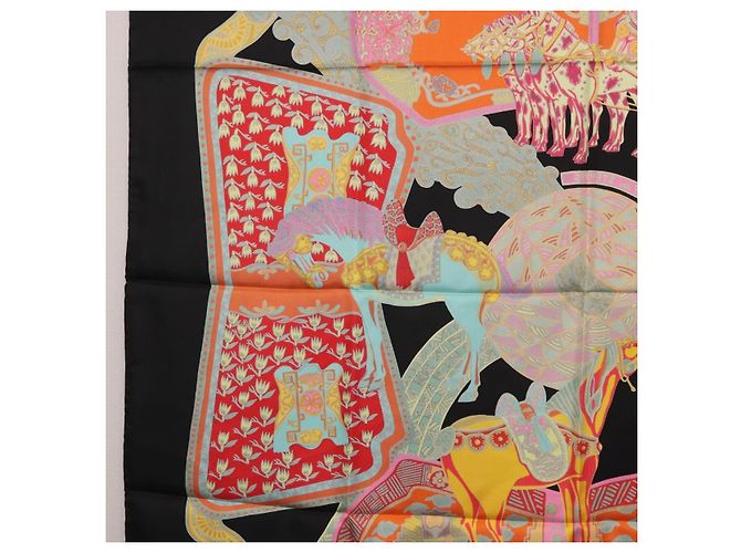 Hermès HERMES Carré 90 Sciarpa "ART des STEPPES" Seta Nero Autentico 186251M - vista 17