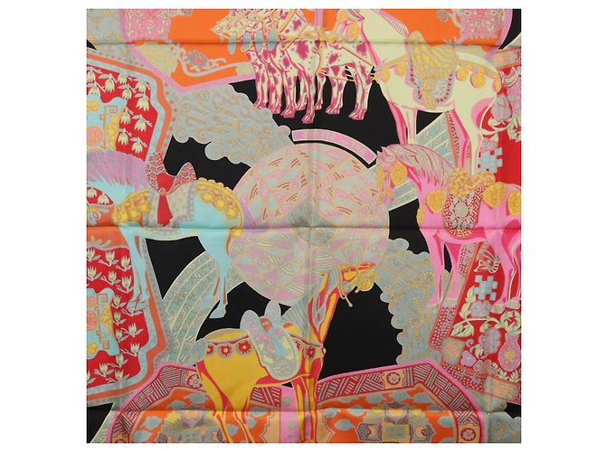 Hermès HERMES Carré 90 Sciarpa "ART des STEPPES" Seta Nero Autentico 186251M - vista 18
