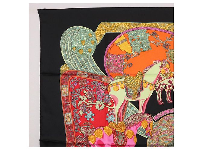 Hermès HERMES Carré 90 Sciarpa "ART des STEPPES" Seta Nero Autentico 186251M - vista 2