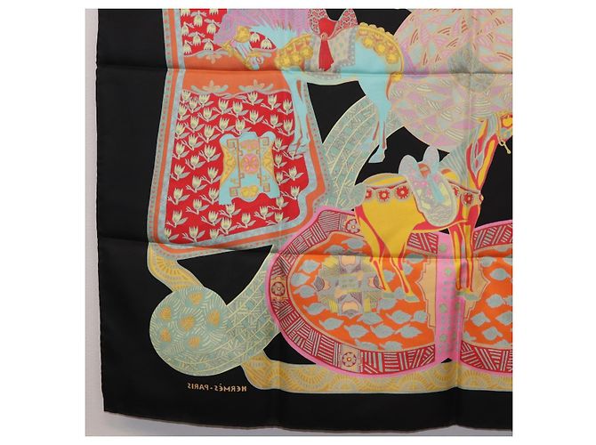 Hermès HERMES Carré 90 Sciarpa "ART des STEPPES" Seta Nero Autentico 186251M - vista 20
