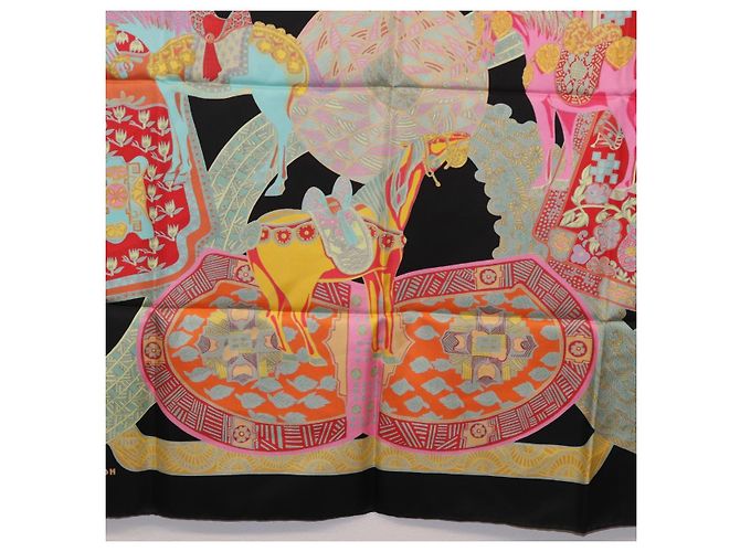Hermès HERMES Carré 90 Sciarpa "ART des STEPPES" Seta Nero Autentico 186251M - vista 21