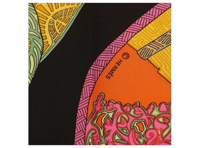 Hermès HERMES Carré 90 Sciarpa "ART des STEPPES" Seta Nero Autentico 186251M - vista 24