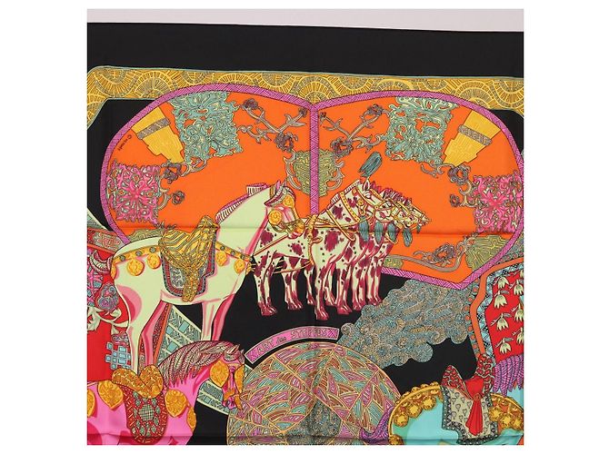 Hermès HERMES Carré 90 Sciarpa "ART des STEPPES" Seta Nero Autentico 186251M - vista 3