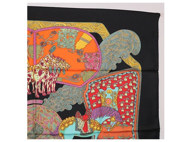 Hermès HERMES Carré 90 Sciarpa "ART des STEPPES" Seta Nero Autentico 186251M - vista 4