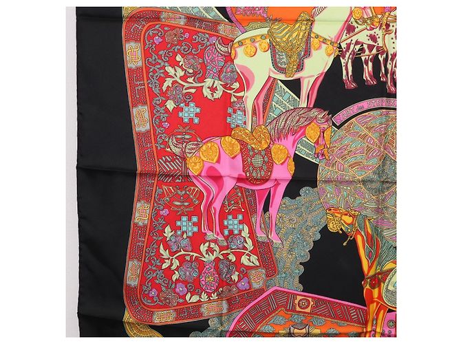 Hermès HERMES Carré 90 Sciarpa "ART des STEPPES" Seta Nero Autentico 186251M - vista 5