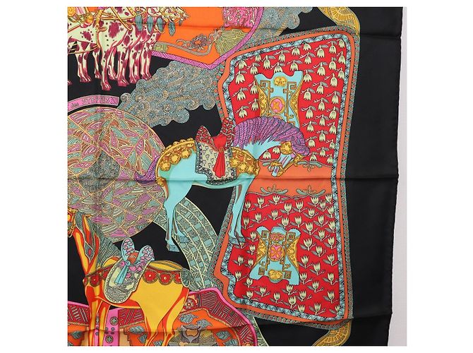 Hermès HERMES Carré 90 Sciarpa "ART des STEPPES" Seta Nero Autentico 186251M - vista 7