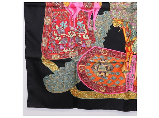 Hermès HERMES Carré 90 Sciarpa "ART des STEPPES" Seta Nero Autentico 186251M - vista 8