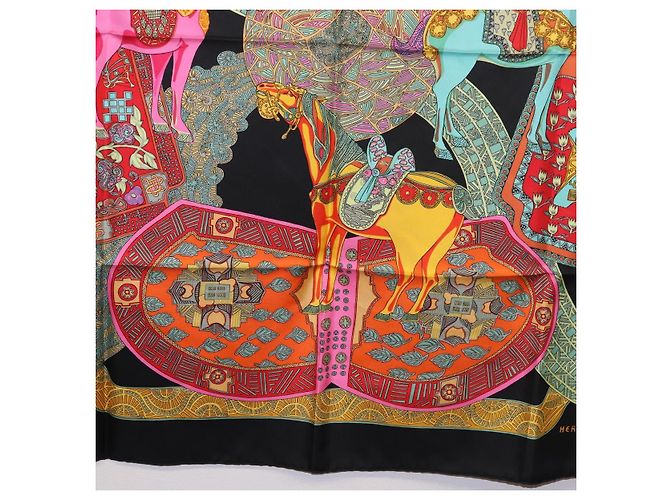 Hermès HERMES Carré 90 Sciarpa "ART des STEPPES" Seta Nero Autentico 186251M - vista 9