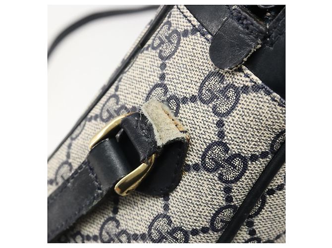 Borsa a Spalla GUCCI GG Supreme Sherry Line PVC Blu Navy Oro Auth 185719 D'oro - vista 11