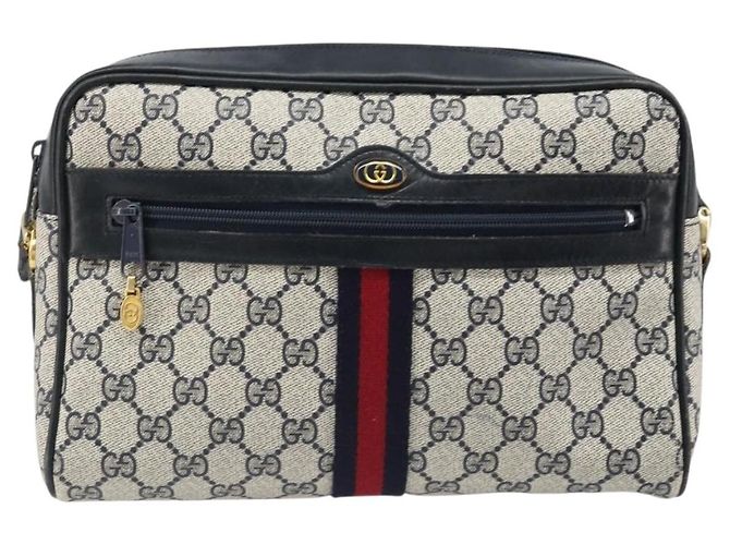 Borsa a Spalla GUCCI GG Supreme Sherry Line PVC Blu Navy Oro Auth 185719 D'oro - vista 13