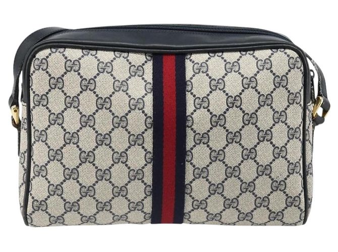 Borsa a Spalla GUCCI GG Supreme Sherry Line PVC Blu Navy Oro Auth 185719 D'oro - vista 2