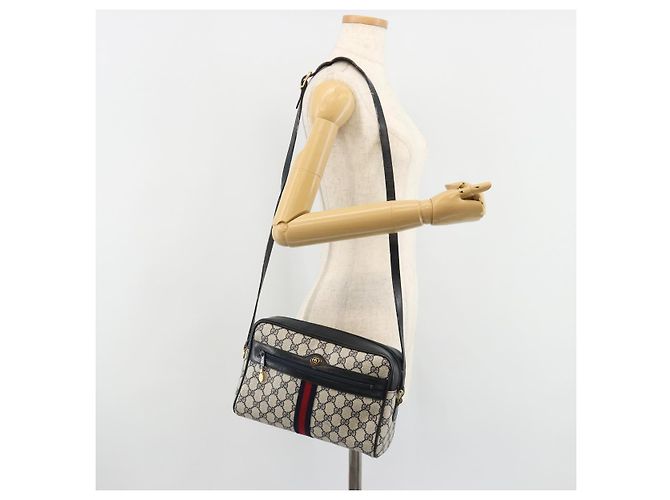 Borsa a Spalla GUCCI GG Supreme Sherry Line PVC Blu Navy Oro Auth 185719 D'oro - vista 26