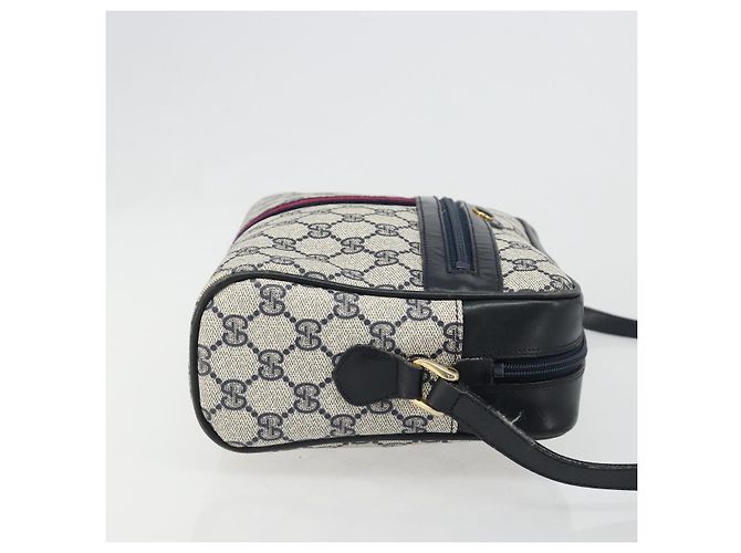 Borsa a Spalla GUCCI GG Supreme Sherry Line PVC Blu Navy Oro Auth 185719 D'oro - vista 3