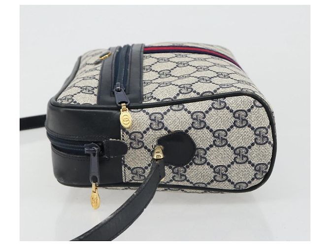 Borsa a Spalla GUCCI GG Supreme Sherry Line PVC Blu Navy Oro Auth 185719 D'oro - vista 4