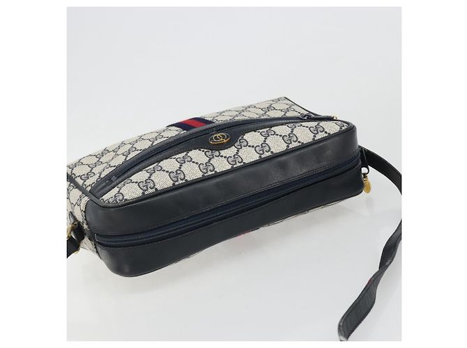 Borsa a Spalla GUCCI GG Supreme Sherry Line PVC Blu Navy Oro Auth 185719 D'oro - vista 6