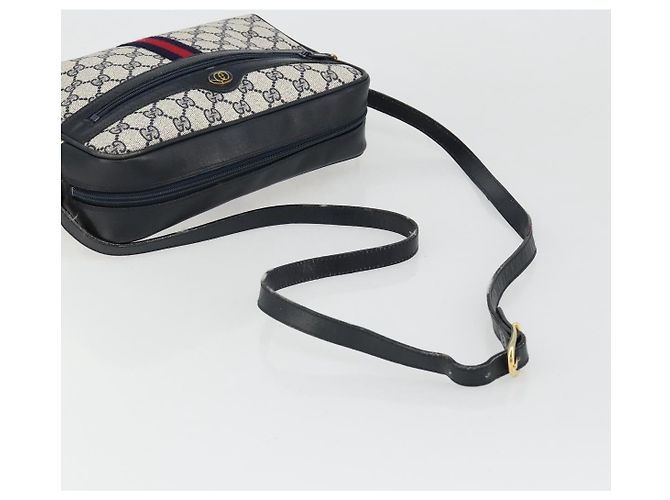 Borsa a Spalla GUCCI GG Supreme Sherry Line PVC Blu Navy Oro Auth 185719 D'oro - vista 7