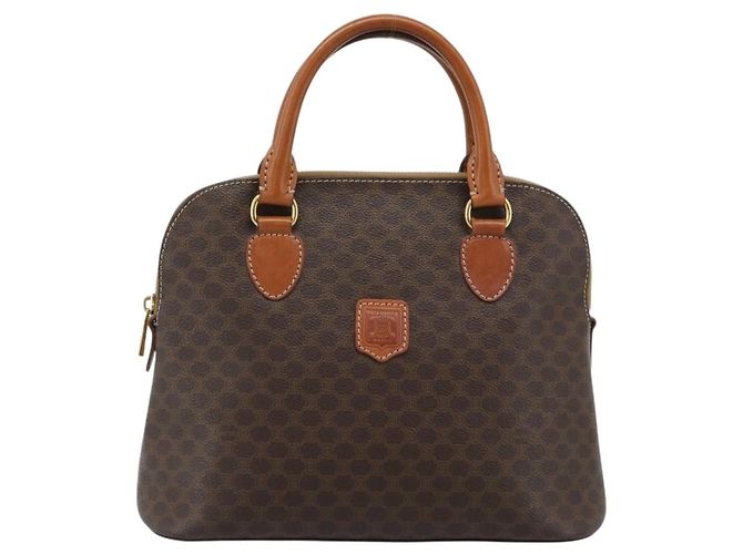 Céline Borsa CELINE Macadam Canvas PVC Pelle Marrone Oro Auth 187333A D'oro - vista 13