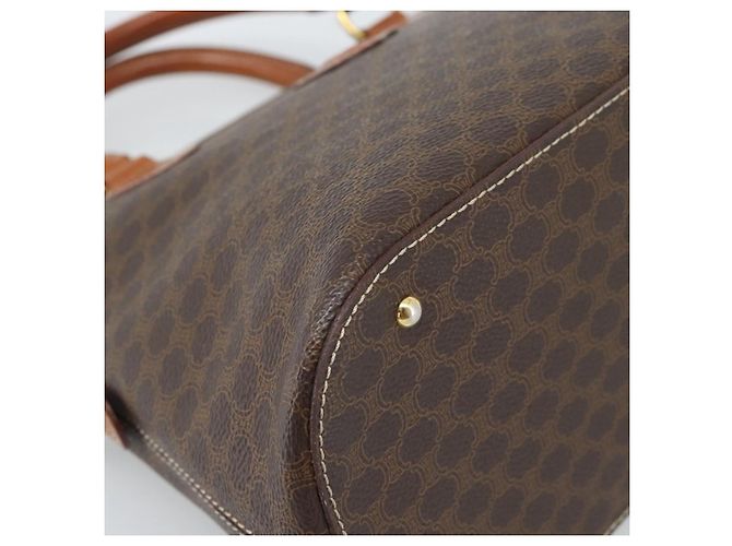 Céline Borsa CELINE Macadam Canvas PVC Pelle Marrone Oro Auth 187333A D'oro - vista 14