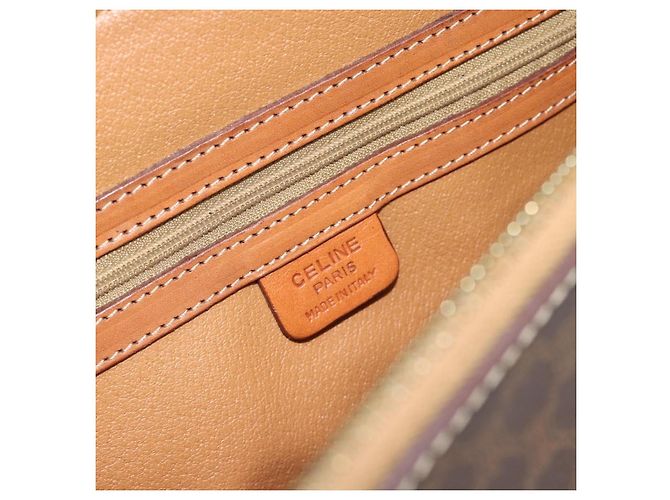 Céline Borsa CELINE Macadam Canvas PVC Pelle Marrone Oro Auth 187333A D'oro - vista 18