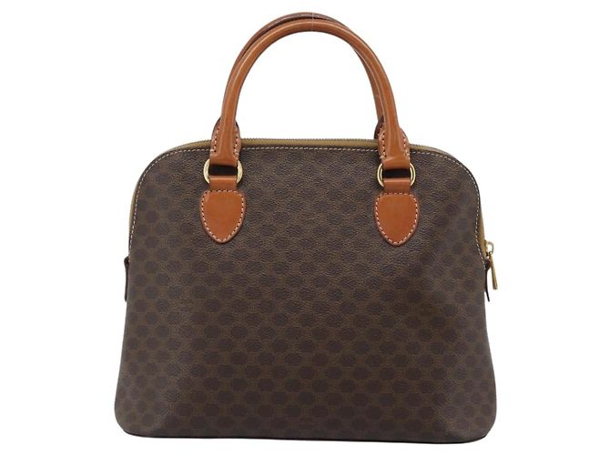 Céline Borsa CELINE Macadam Canvas PVC Pelle Marrone Oro Auth 187333A D'oro - vista 2
