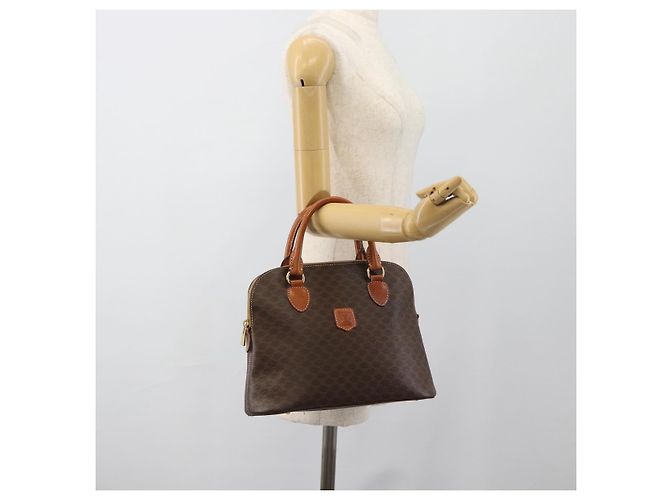 Céline Borsa CELINE Macadam Canvas PVC Pelle Marrone Oro Auth 187333A D'oro - vista 23