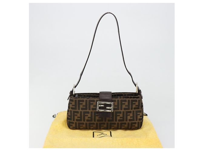 FENDI Zucca Canvas Mamma Baguette Shoulder Bag Black Brown Auth 186900SAM Marrone Nero - vista 12