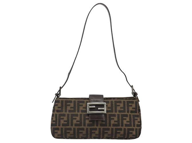 FENDI Zucca Canvas Mamma Baguette Shoulder Bag Black Brown Auth 186900SAM Marrone Nero - vista 13