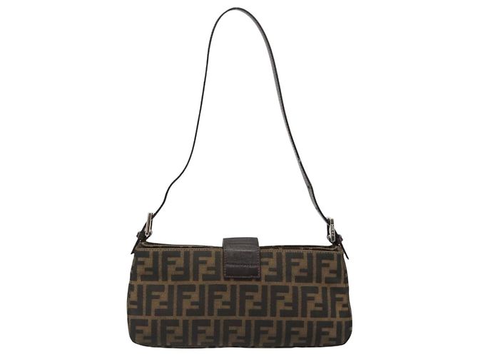 FENDI Zucca Canvas Mamma Baguette Shoulder Bag Black Brown Auth 186900SAM Marrone Nero - vista 2