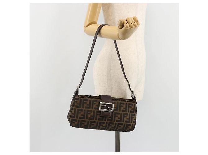 FENDI Zucca Canvas Mamma Baguette Shoulder Bag Black Brown Auth 186900SAM Marrone Nero - vista 25