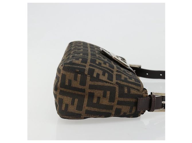 FENDI Zucca Canvas Mamma Baguette Shoulder Bag Black Brown Auth 186900SAM Marrone Nero - vista 3