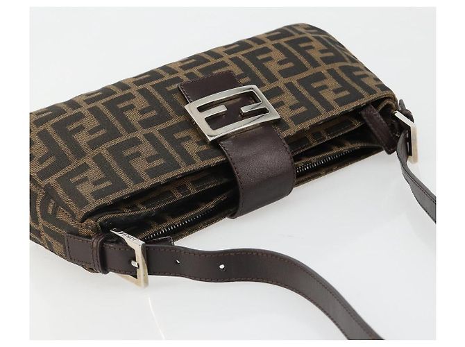 FENDI Zucca Canvas Mamma Baguette Shoulder Bag Black Brown Auth 186900SAM Marrone Nero - vista 6