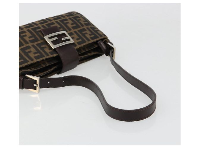 FENDI Zucca Canvas Mamma Baguette Shoulder Bag Black Brown Auth 186900SAM Marrone Nero - vista 7