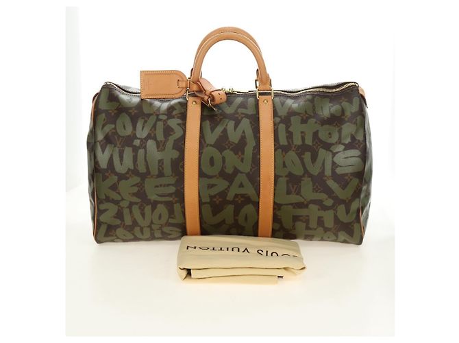 LOUIS VUITTON Monogram Graffiti Keepall 50 Borsa Boston Khaki M92196 Auth 184999SV Cachi - vista 12