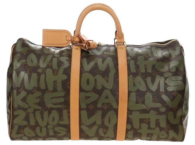 LOUIS VUITTON Monogram Graffiti Keepall 50 Borsa Boston Khaki M92196 Auth 184999SV Cachi - vista 13