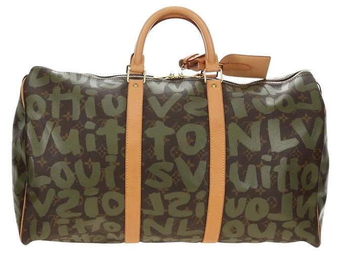 LOUIS VUITTON Monogram Graffiti Keepall 50 Borsa Boston Khaki M92196 Auth 184999SV Cachi - vista 2