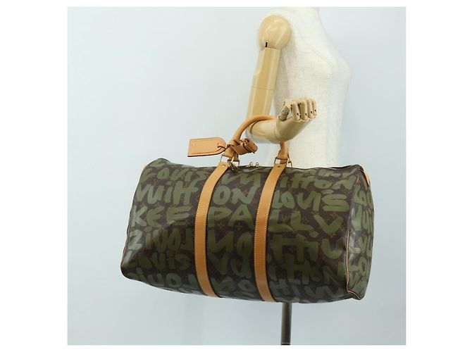 LOUIS VUITTON Monogram Graffiti Keepall 50 Borsa Boston Khaki M92196 Auth 184999SV Cachi - vista 25
