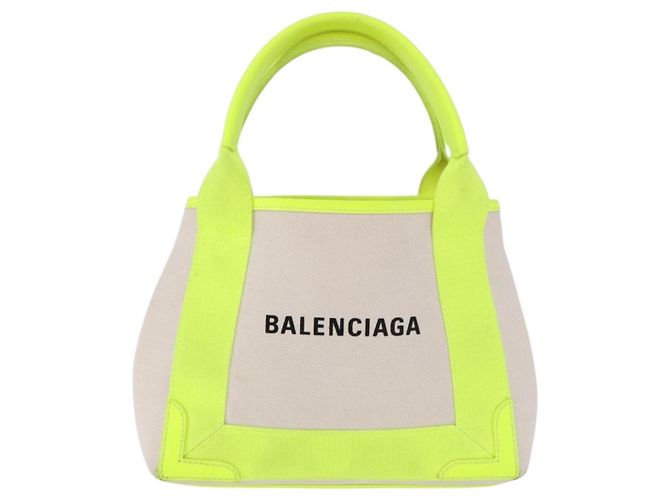BALENCIAGA Borsa Cabas Navy XS in tela Giallo Argento Auth 186872 - vista 13