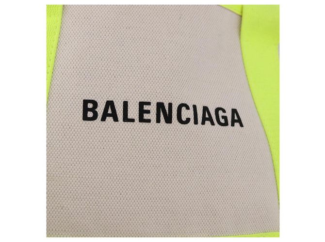 BALENCIAGA Borsa Cabas Navy XS in tela Giallo Argento Auth 186872 - vista 17