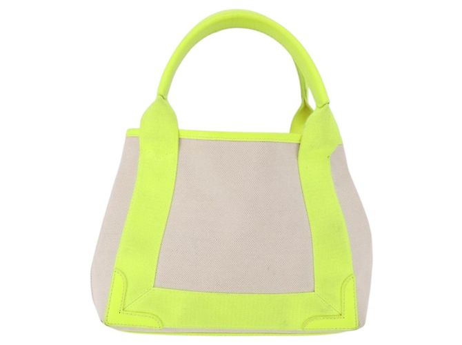 BALENCIAGA Borsa Cabas Navy XS in tela Giallo Argento Auth 186872 - vista 2