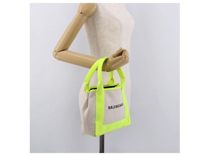 BALENCIAGA Borsa Cabas Navy XS in tela Giallo Argento Auth 186872 - vista 21