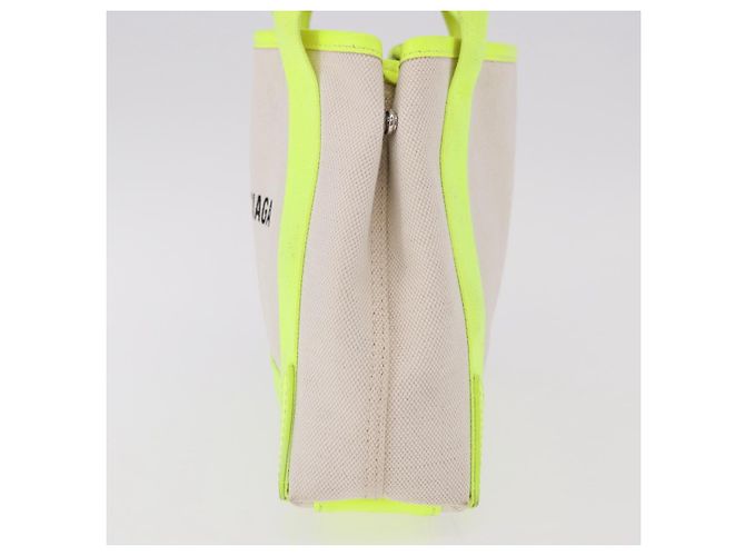 BALENCIAGA Borsa Cabas Navy XS in tela Giallo Argento Auth 186872 - vista 3