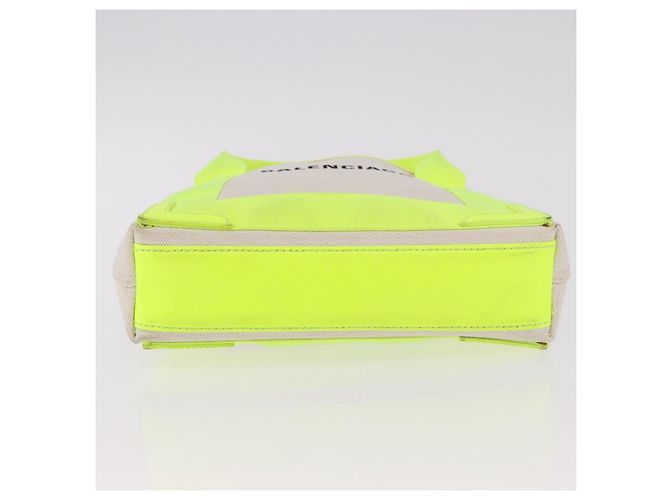 BALENCIAGA Borsa Cabas Navy XS in tela Giallo Argento Auth 186872 - vista 5