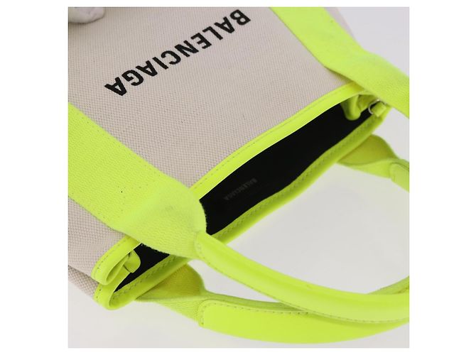 BALENCIAGA Borsa Cabas Navy XS in tela Giallo Argento Auth 186872 - vista 6